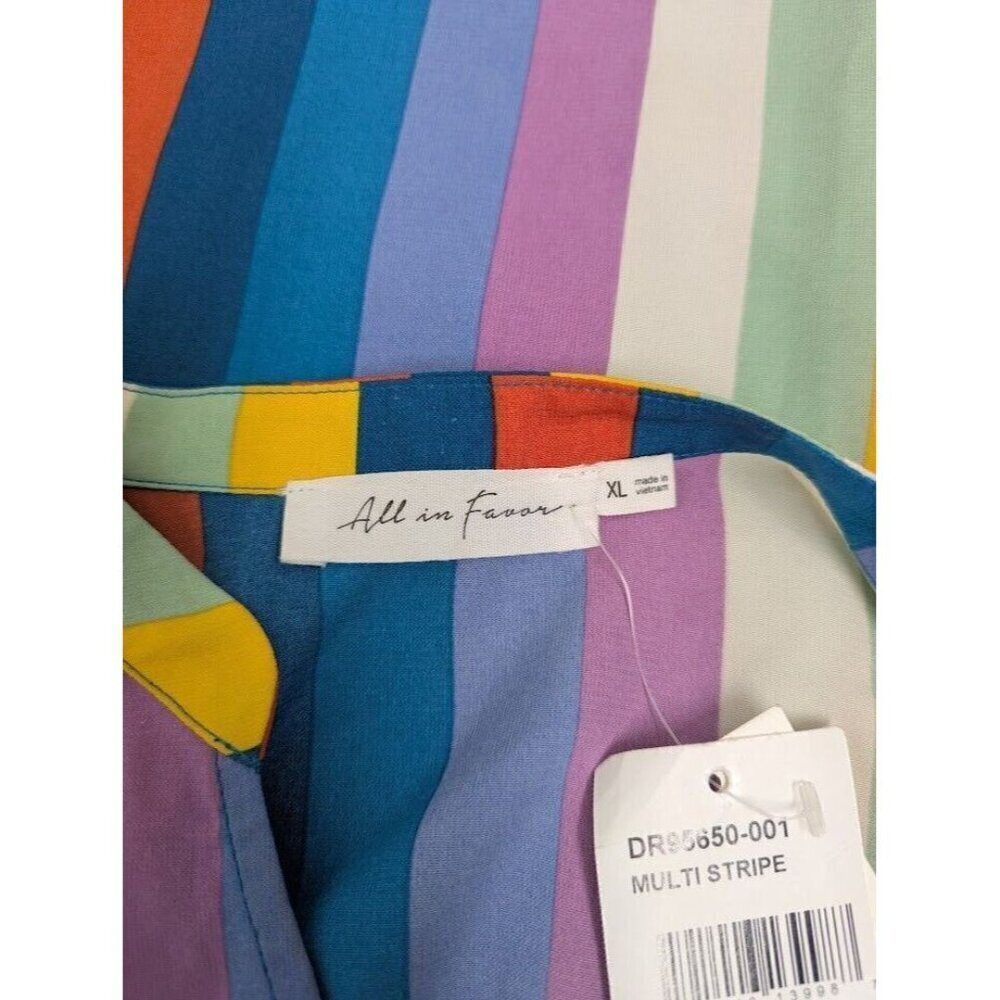 All in Favor women's size XL colorful striped mini dress, long sleeve, v neck C7 - Picture 7 of 12